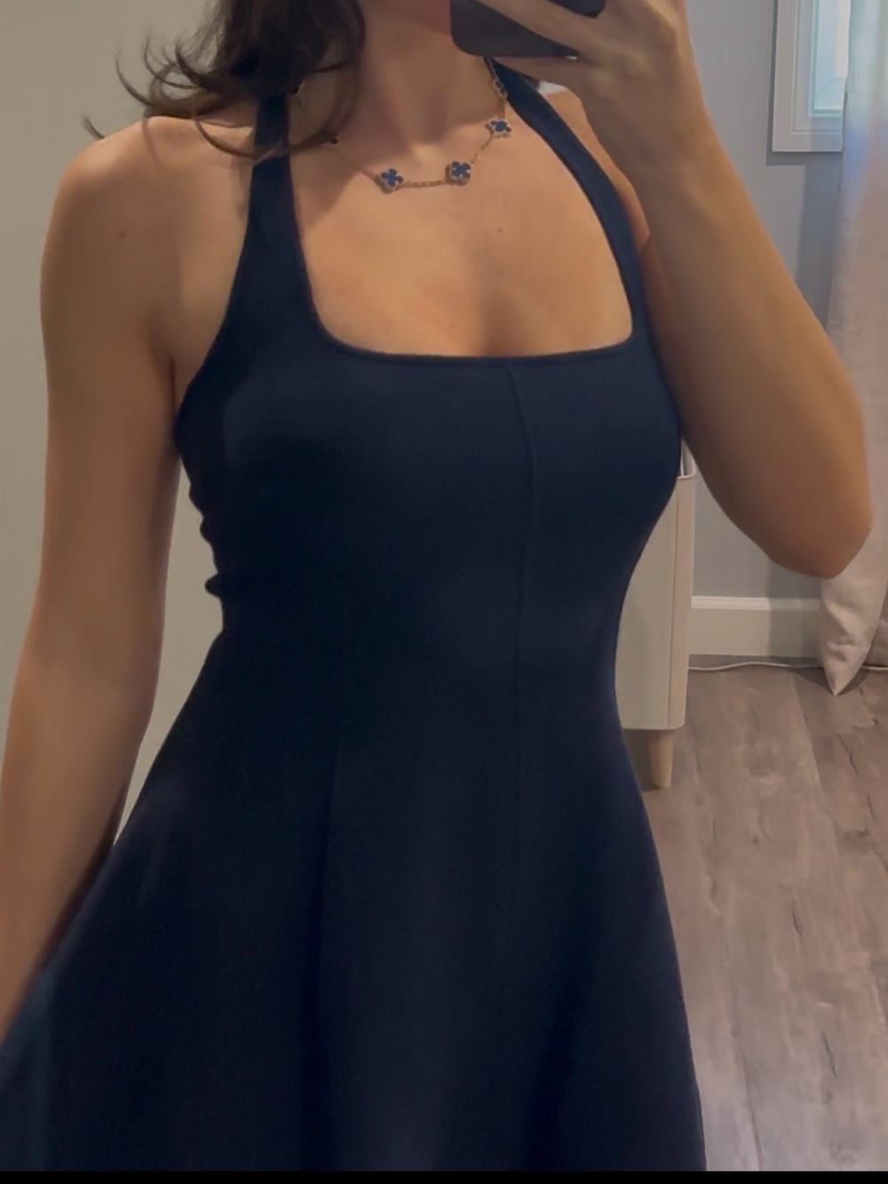 Fleur du Mal Navy Square-Neck Halter Mini Dress
